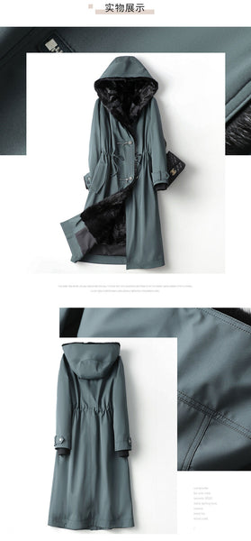 Women's Korean Fashion Mink Fur Liner Hooded Thick Warm Fur Long Coats  -  GeraldBlack.com