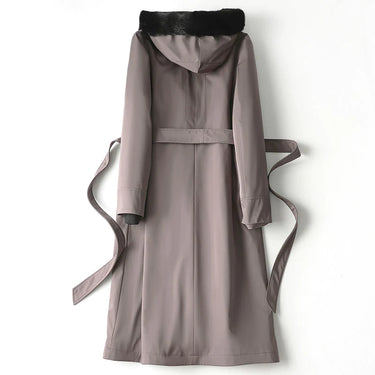 Women's Korean Fashion Mink Liner Hooded Fur Belt Long Coats  -  GeraldBlack.com