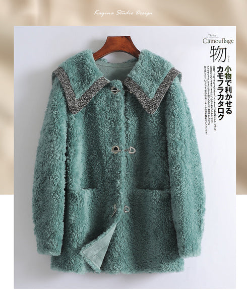 Women's Korean Fashion Real Wool Fur Long Sleeve Horn Button Jacket  -  GeraldBlack.com