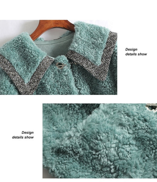Women's Korean Fashion Real Wool Fur Long Sleeve Horn Button Jacket  -  GeraldBlack.com