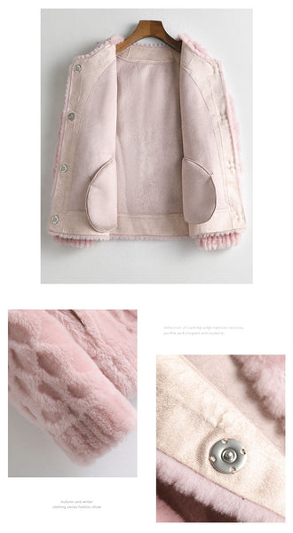 Women's Korean Fashion Short Wool Fur Winter Solid Color Jacket  -  GeraldBlack.com