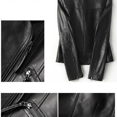 Women's Korean Genuine Sheepskin Leather Short Motorcycle Jacket - SolaceConnect.com