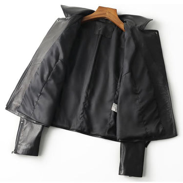 Women's Korean Genuine Sheepskin Leather Short Motorcycle Jacket  -  GeraldBlack.com