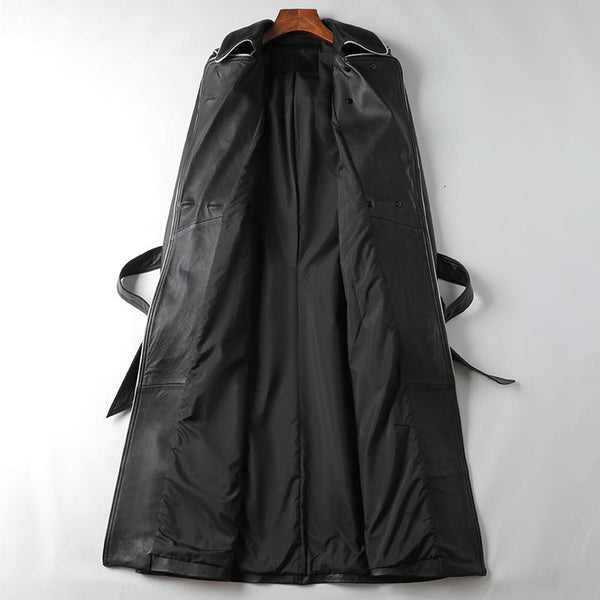 Women's Korean High Street Fashion Sheepskin Leather Long Trench Coats  -  GeraldBlack.com