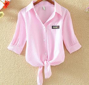 Women's Korean Plus Size Striped Short Puff Sleeves Casual Blouse - SolaceConnect.com
