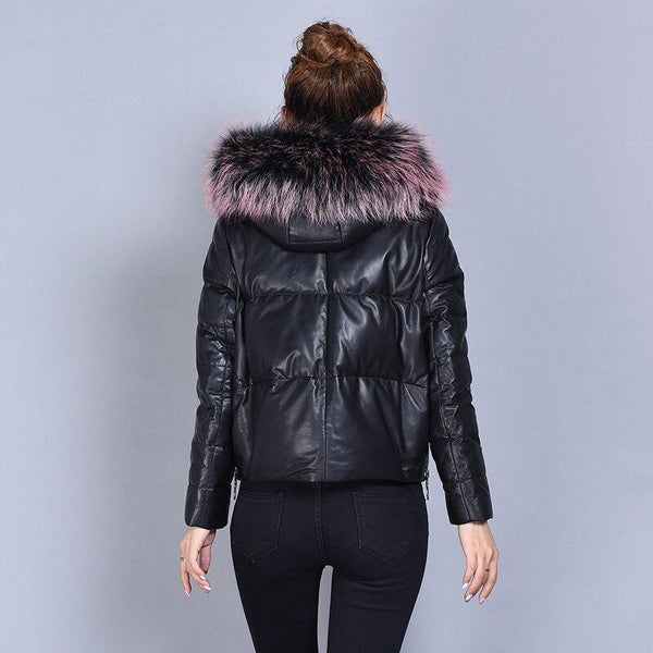 Women's Korean Style Sheepskin Leather Fox Fur Collar Jacket for Winter - SolaceConnect.com