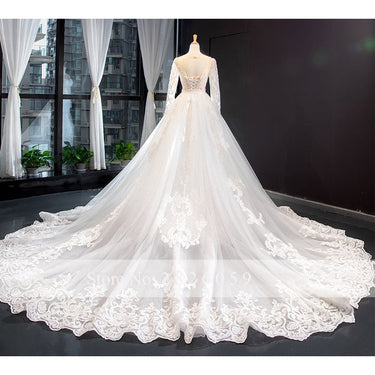 Women's Lace Mermaid Long Sleeves Detachable Train Wedding Dress  -  GeraldBlack.com