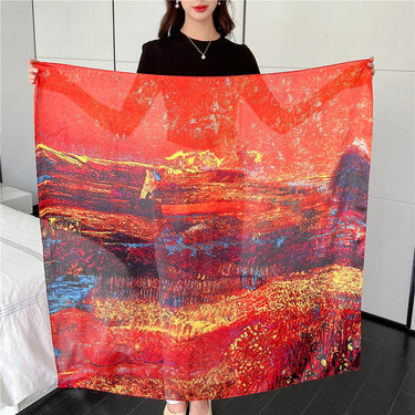 Women's Large 110cm Casual Printed Pattern Silk Satin Scarf Shawls  -  GeraldBlack.com