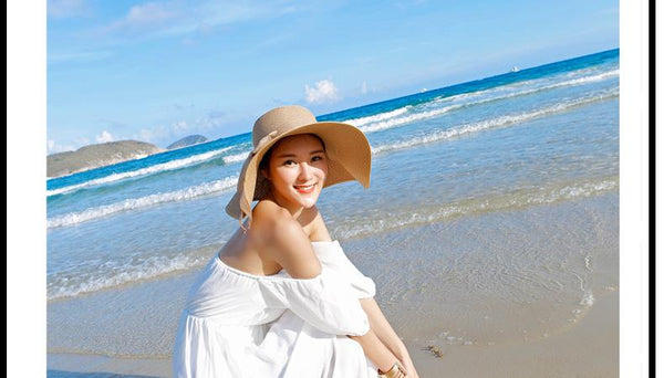 Women's Large Brim Summer UV Protect Paper Straw Floppy Beach Sun Hats - SolaceConnect.com