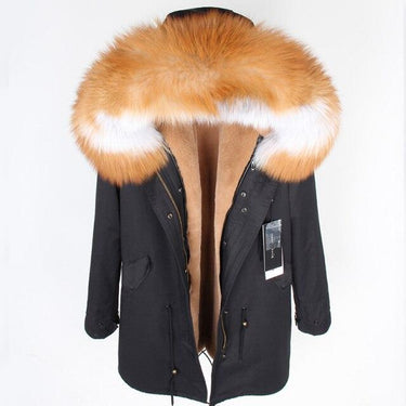 D2 Women's leather jacket Large Natural Fox Fur Hooded Coat Parka Outwear Long Detachable Lining - SolaceConnect.com
