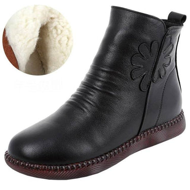 Women's Large Size Genuine Leather Natural Wool Fur Winter Boots  -  GeraldBlack.com