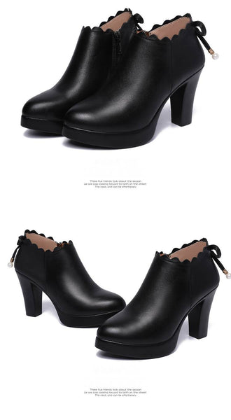 Women's Leather Casual Square Pointed Toe Platform High Heel Pumps  -  GeraldBlack.com