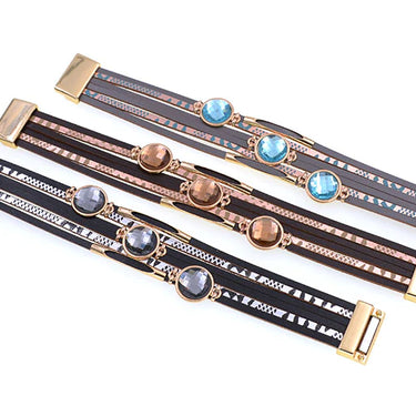 Women's Leather Charm Round Glass Fashion Bohemian Bracelets  -  GeraldBlack.com