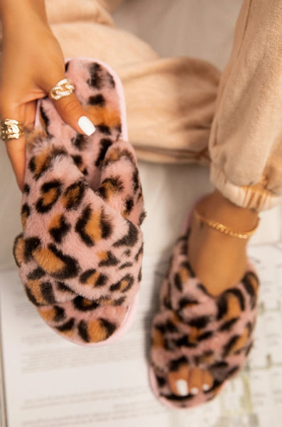 Women's Leopard Print Fluffy Soft Plush Furry Indoor House Slippers Slides Flats - SolaceConnect.com