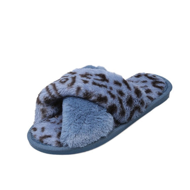 Women's Leopard Print Fluffy Soft Plush Furry Indoor House Slippers Slides Flats - SolaceConnect.com