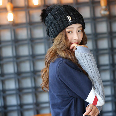 Women's Letter Knitted High Quality Rabbit Fur Hat for Winter Ski - SolaceConnect.com