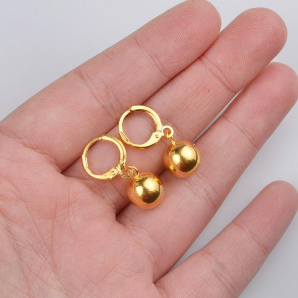 Women's Light Gold and Yellow Gold Color African Round Ball Beaded Earrings  -  GeraldBlack.com