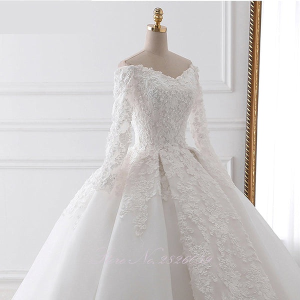 Women's Long Sleeve Cathedral Train Embroidery Lace Wedding Dress  -  GeraldBlack.com