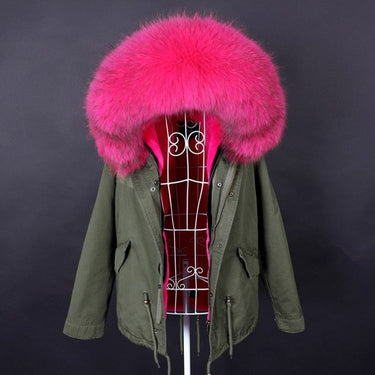 Women's Long Sleeved Winter Jacket with Natural Raccoon Fur Collar  -  GeraldBlack.com