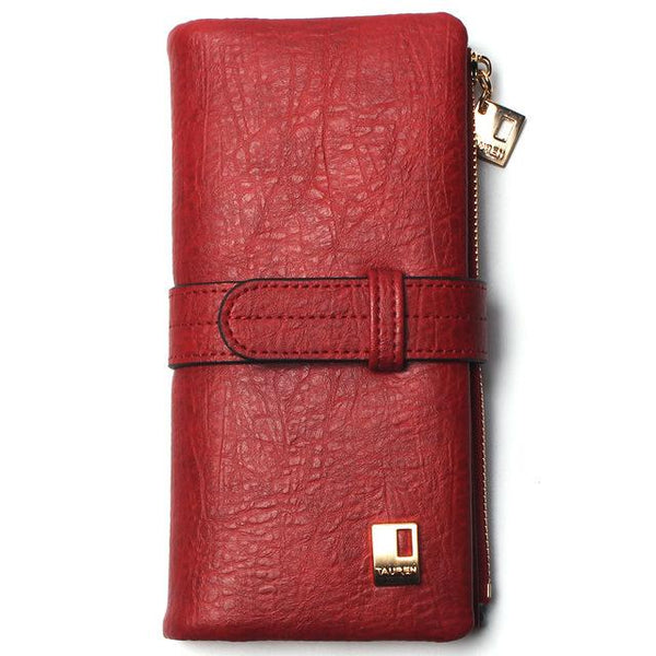 Women's Long Two Fold More Clutch Drawstring Leather Zipper Wallets - SolaceConnect.com