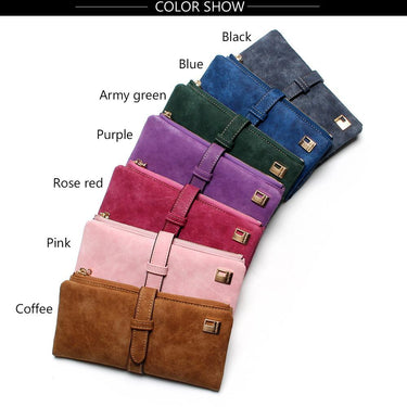 Women's Long Two Fold More Clutch Drawstring Leather Zipper Wallets - SolaceConnect.com