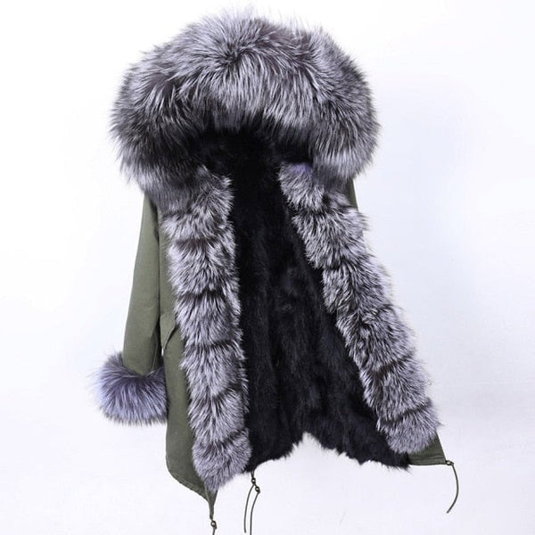 Women's Long Warm Full Sleeved Winter Jacket with Real Raccoon Fur Collar  -  GeraldBlack.com