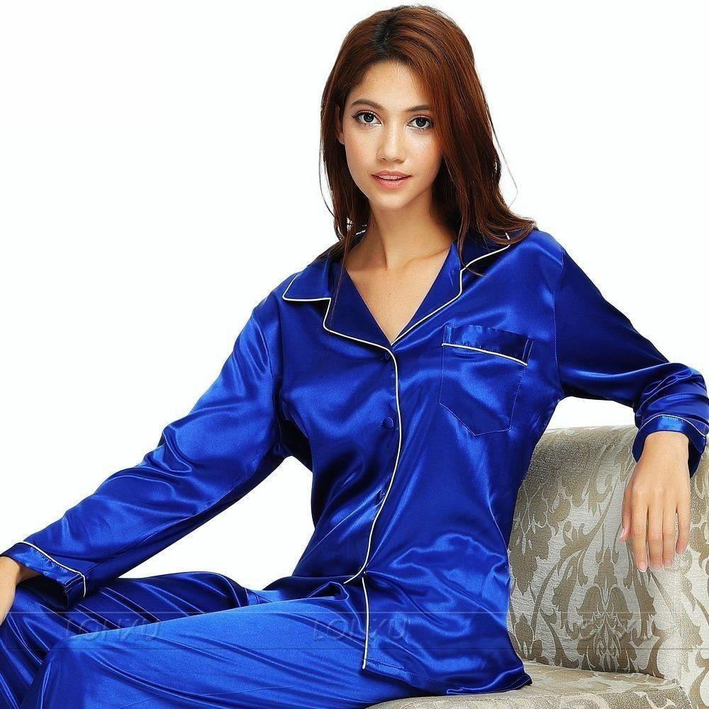 Women's Loungewear Silk Satin Pyjamas Sleepwear Set with Full Sleeves  -  GeraldBlack.com
