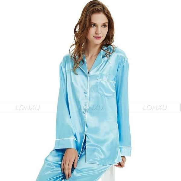 Women's Loungewear Silk Satin Pyjamas Sleepwear Set with Full Sleeves - SolaceConnect.com