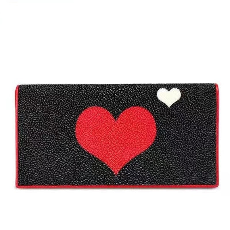 Women's Love Heart Letters Printed Designer Stingray Skin Leather Purse  -  GeraldBlack.com