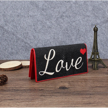 Women's Love Heart Letters Printed Designer Stingray Skin Leather Purse  -  GeraldBlack.com