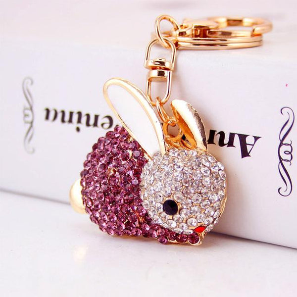 Women's Lovely Rabbit Full Crystal Keychains Keyrings Purse & Bag Pendant - SolaceConnect.com