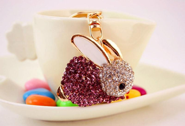 Women's Lovely Rabbit Full Crystal Keychains Keyrings Purse & Bag Pendant - SolaceConnect.com