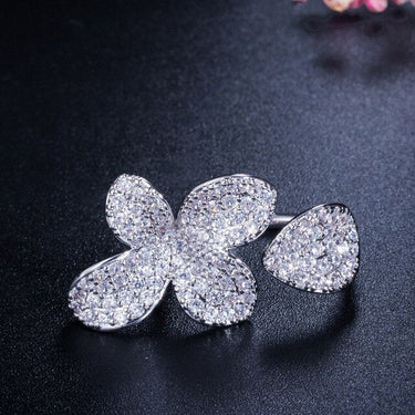 Women's Lucky Four Leaf Clover White Zircon Adjustable Wedding Ring - SolaceConnect.com