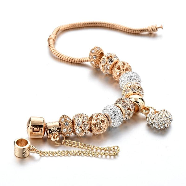 Women's Luxurious 14k Gold Plated Bracelet with Crystal Charms and Bangles - SolaceConnect.com