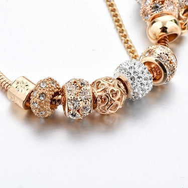 Women's Luxurious 14k Gold Plated Bracelet with Crystal Charms and Bangles - SolaceConnect.com