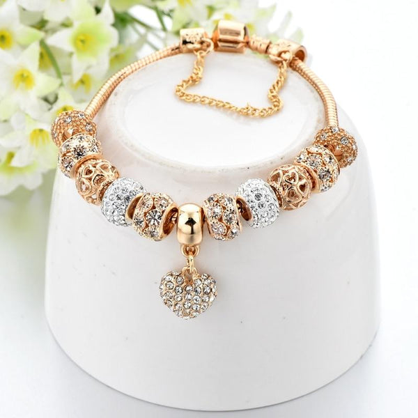 Women's Luxurious 14k Gold Plated Bracelet with Crystal Charms and Bangles  -  GeraldBlack.com