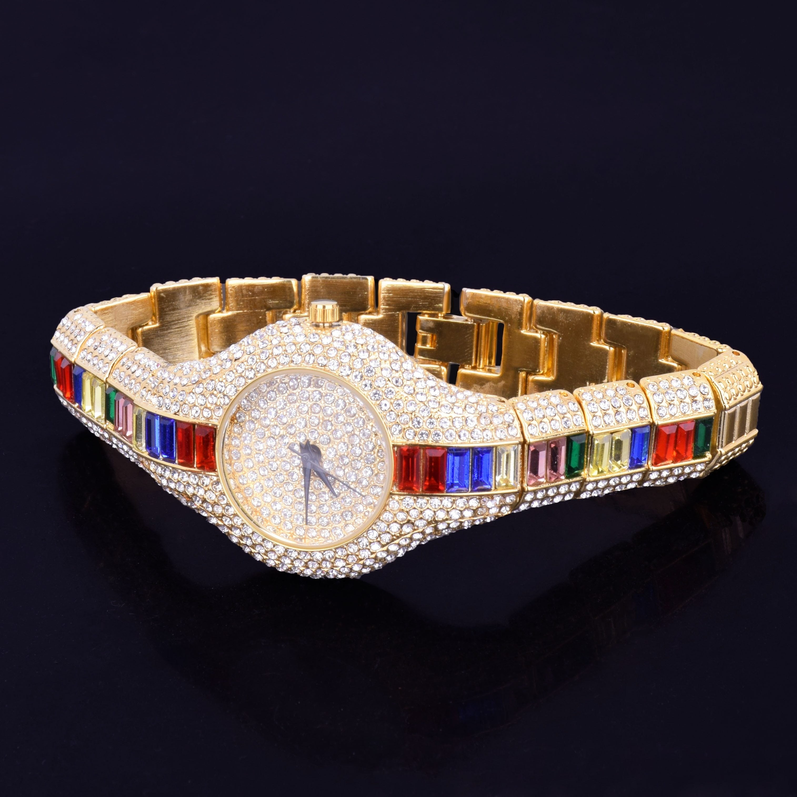 Women's Luxury Colourful Rhinestone Gold Dial Quartz Waterproof Watches  -  GeraldBlack.com
