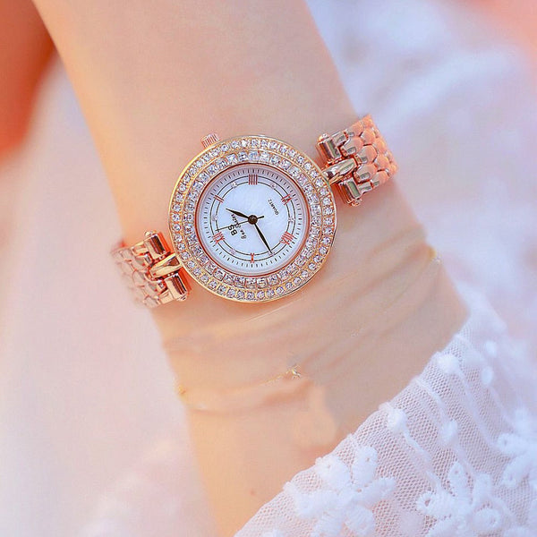 Women's Luxury Designer Golden Rose Silver Quartz Wristwatch  -  GeraldBlack.com