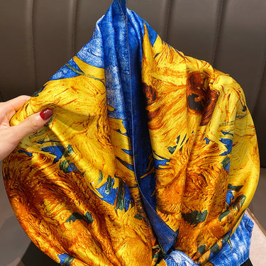 Women's Luxury Designer Sunflower Print Colorful Silk Soft Shawl  -  GeraldBlack.com