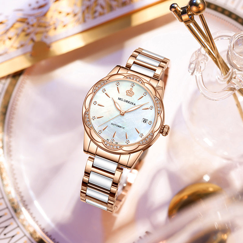 Women's Luxury Diamond Automatic Self-Wind Mechanical Wrist Watch  -  GeraldBlack.com