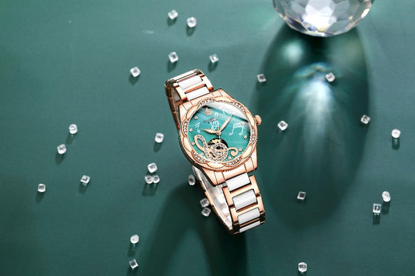 Women's Luxury Diamond Ceramic Stainless Steel Strap Automatic Watch  -  GeraldBlack.com