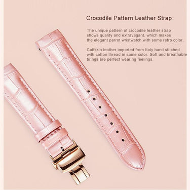 Women's Luxury Fashion Rose Gold Pink Dial Leather Strap Mechanical Watches - SolaceConnect.com