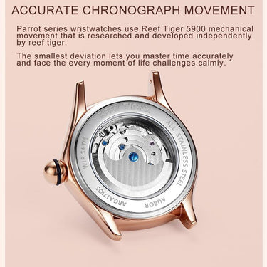 Women's Luxury Fashion Rose Gold Pink Dial Leather Strap Mechanical Watches - SolaceConnect.com