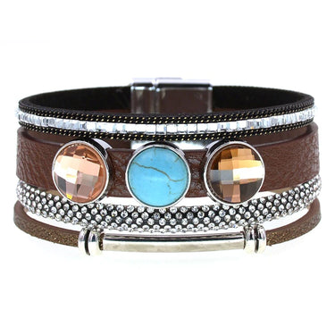 Women's Luxury Leather Stone Glass Charm Magnet Bohemian Bracelets  -  GeraldBlack.com