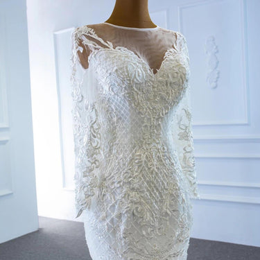 Women's Luxury Mermaid Lace Scoop Neck Floor Length Wedding Dress  -  GeraldBlack.com