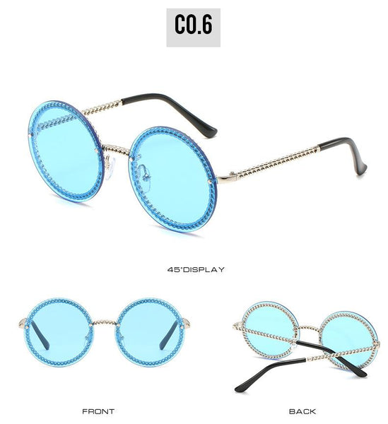 Women's Luxury Metal Chain Round Oversized Fashion Sunglasses - SolaceConnect.com