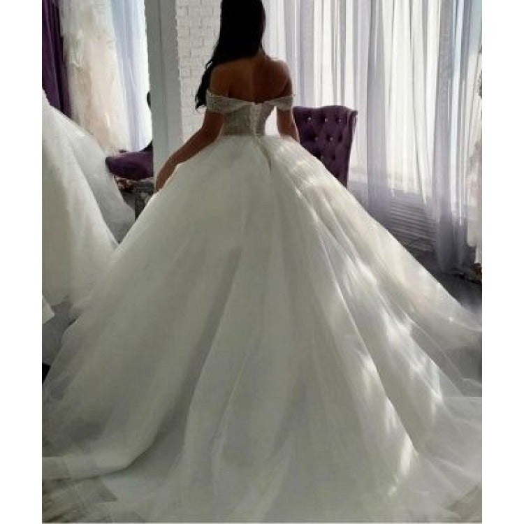 Women's Luxury Off The Shoulder Crystal Beaded Wedding Dress  -  GeraldBlack.com