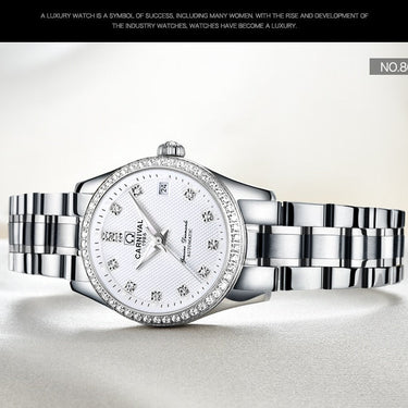 Women's Luxury Rhinestone Automatic Mechanical Date Steel Band Watch  -  GeraldBlack.com