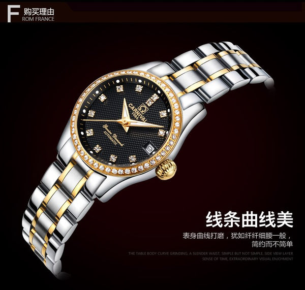 Women's Luxury Rhinestone Automatic Mechanical Date Steel Band Watch  -  GeraldBlack.com