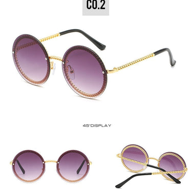 Women's Luxury Round Designer Rimless Sunglasses with Pearl Chain - SolaceConnect.com